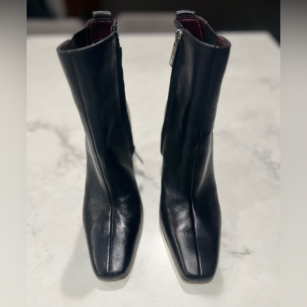 Franco Sarto Black Leather Square-Toe Ankle Boots - Picture 3 of 9